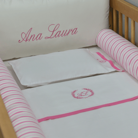 SALE JÁ PERSONALIZADO - AL - Jogo de Lençol de Berço Pink 200 fios - 3 peças
