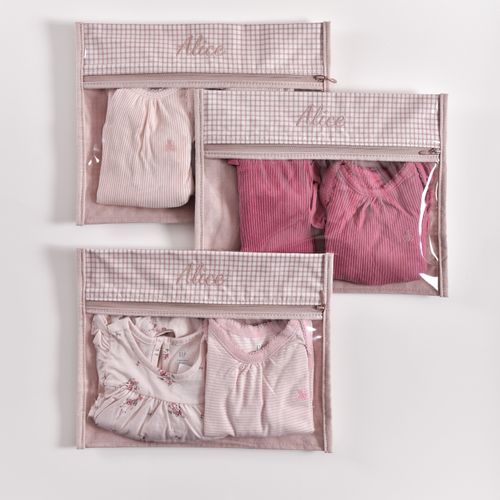 Kit Saquinho Organizador Maternidade Jardim Xadrez - 3 pçs