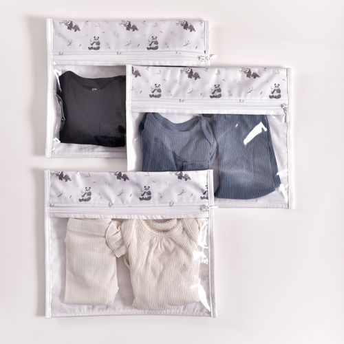 Kit Saquinho Organizador Maternidade Jardim dos Pandas - 3 pçs