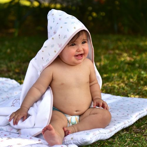 Toalha de Banho com Capuz para Bebê Jardim das Borboletas