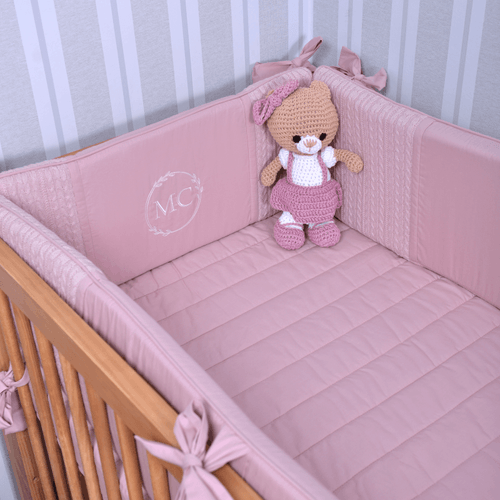 SALE JÁ PERSONALIZADO - MC - Kit Protetor de Berço Tradicional Tricot DUO ROSÉ